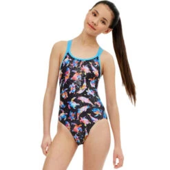 Maru - Turtle Bay Ecotech Sparkle Arrow Back Girls Swimsuit - Black/Multi