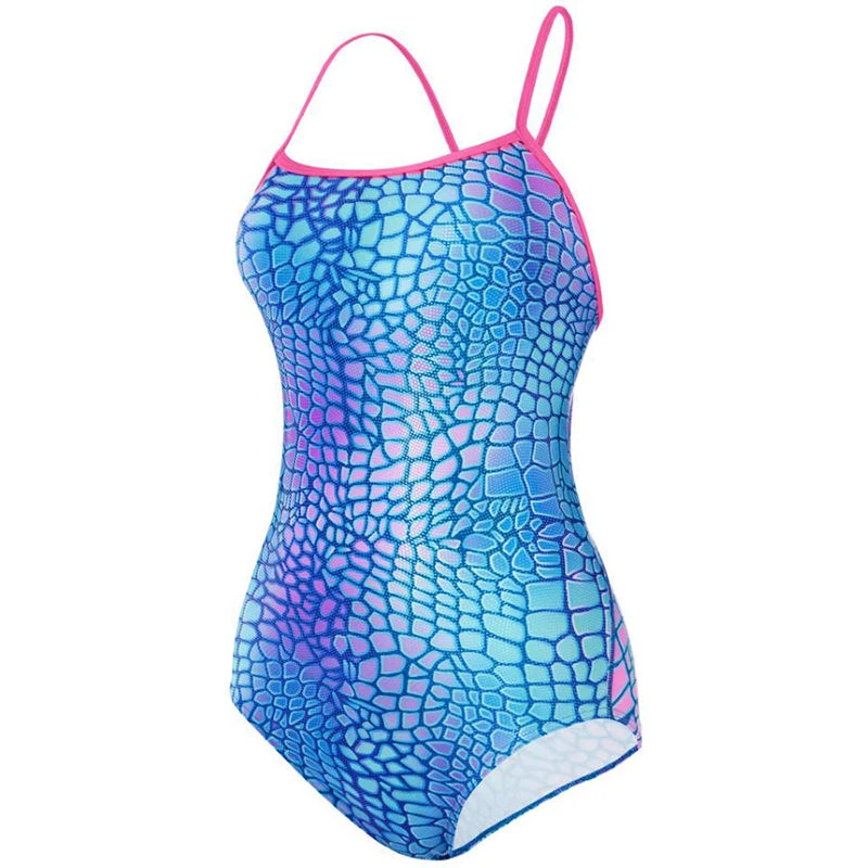 Maru - Komodo Ecotech Sparkle Tie Back Ladies Swimsuit - Turquoise/Pink - Image 2