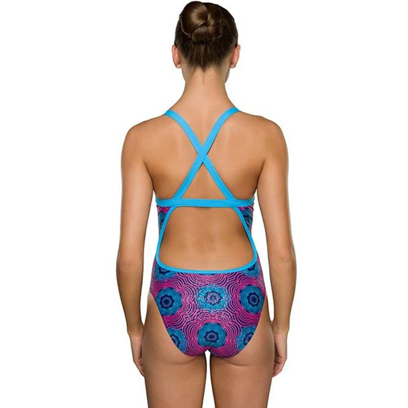 Maru - Lazy Daisy Sparkle Flip Back Ladies Swimsuit - Blue/Pink - Image 3