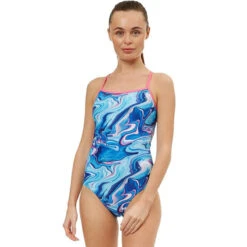 Maru - Marble Run Ecotech Sparkle Jay Back Ladies Swimsuit - Blue/Pink