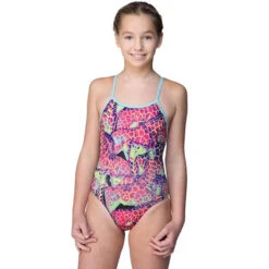 Maru - Neon Giraffe Pacer Aero Back Girls Swimsuit - Pink