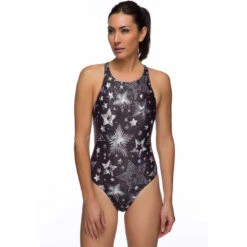 Maru - Starlight Sparkle Tek Back Ladies Swimsuit - Black/Silver